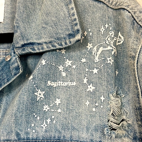 Pistola Boyfriend Oversized Astrology Denim Jean Jacket Sz Large - Picture 8 of 13